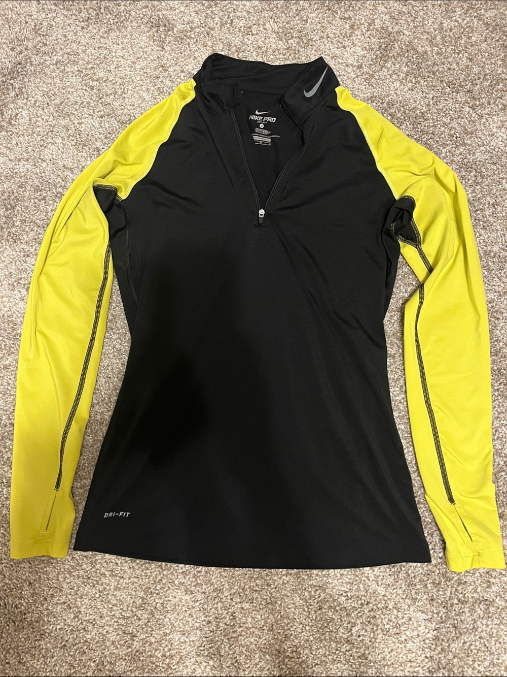Nike Pro Black & Yellow Long-Sleeve Dri-FIT Quarter-Zip Top Size M